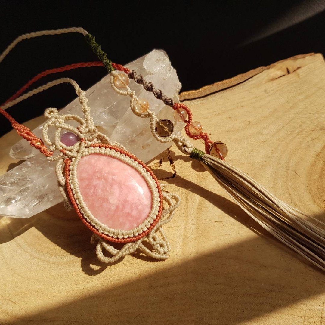 柔美蔷薇辉石 Rhodonite 南美编织项链 - 项链 - 半宝石 