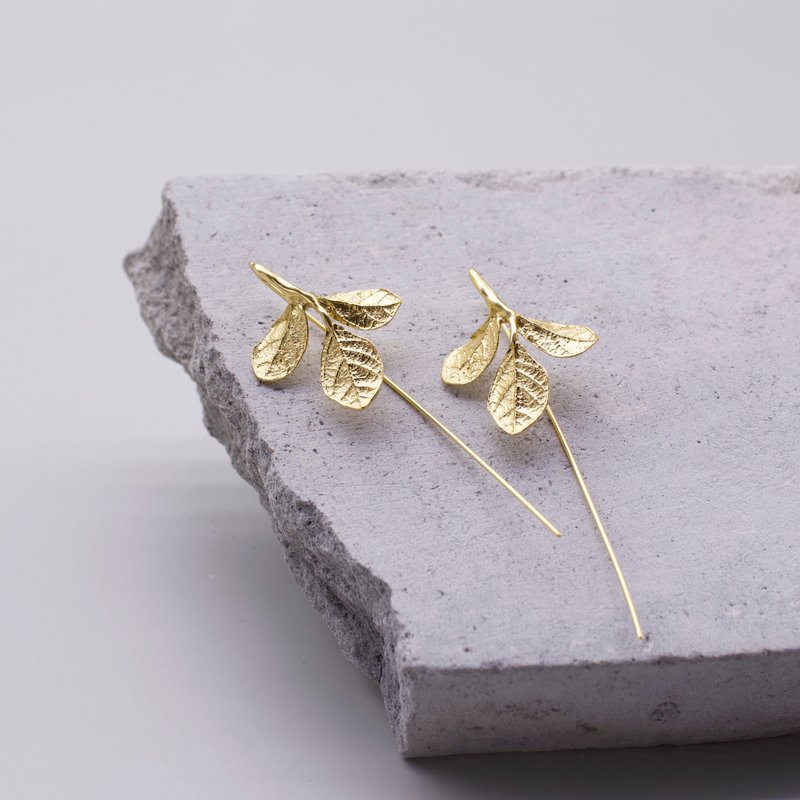 红彩木 纯银耳环 18K镀金耳环 长针耳环 三色 - 耳环/耳夹 - 纯银 银色