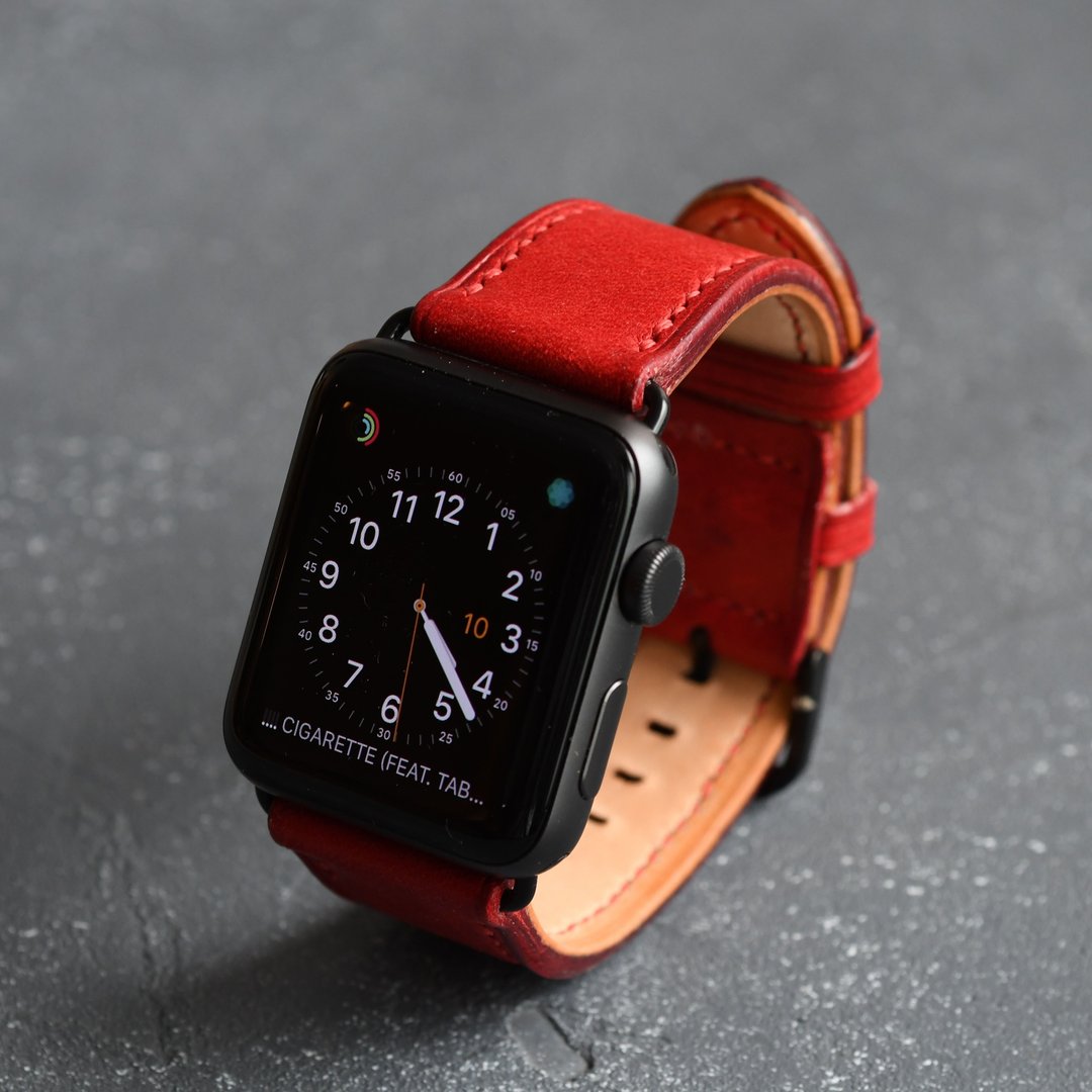 皮革 Apple Watch 表带 真皮 手工 礼物 38/40/41/42/44/45mm - 表带 - 真皮 红色