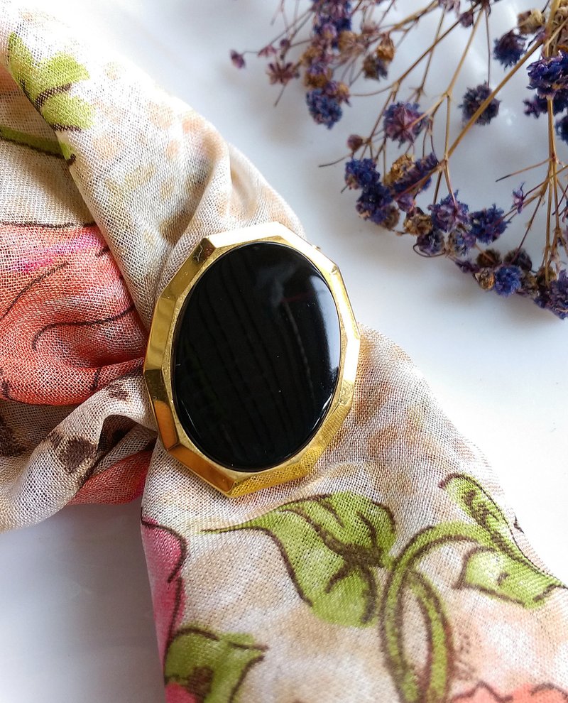 【西洋古董饰品】黑金色调   金边角框椭圆 围巾夹 丝巾扣 丝巾夹 - 其他 - 其他金属 金色