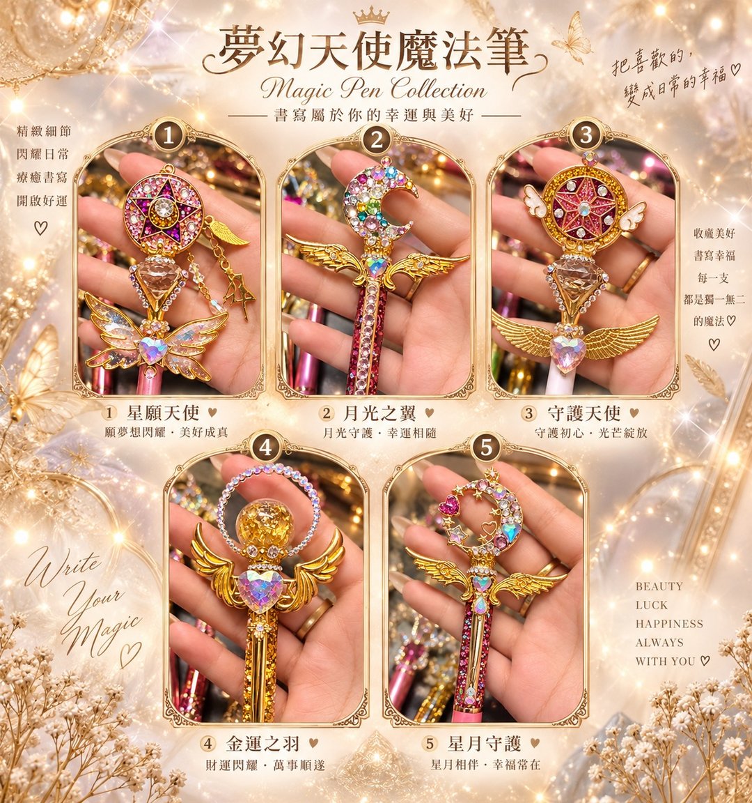 梦幻天使魔法笔 - 圆珠笔/中性笔 - 宝石 多色