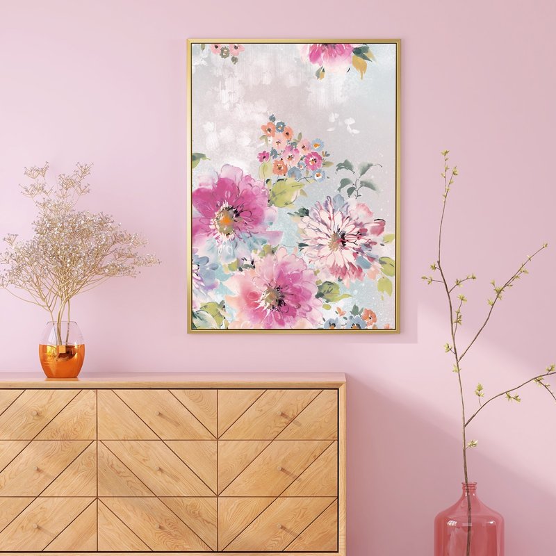 百花飘香I - 新中式花卉挂画/过年/新年挂画/轻奢/玄关/客厅挂画 - 海报/装饰画/版画 - 棉．麻 粉红色