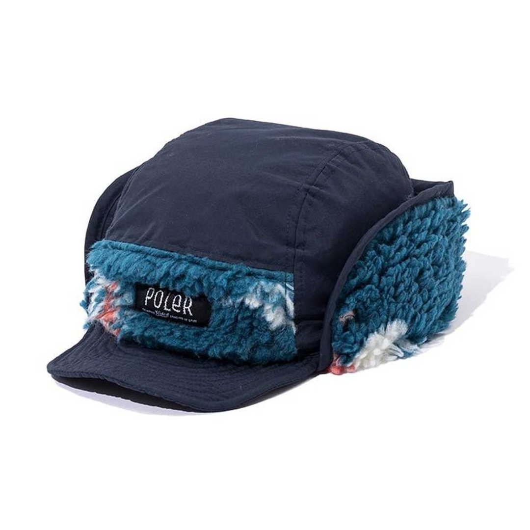 日本限定 POLER JACQUARD SHERPA FLAP CAP 羊羔绒翻盖帽遮耳帽 - 帽子 - 其他材质 蓝色