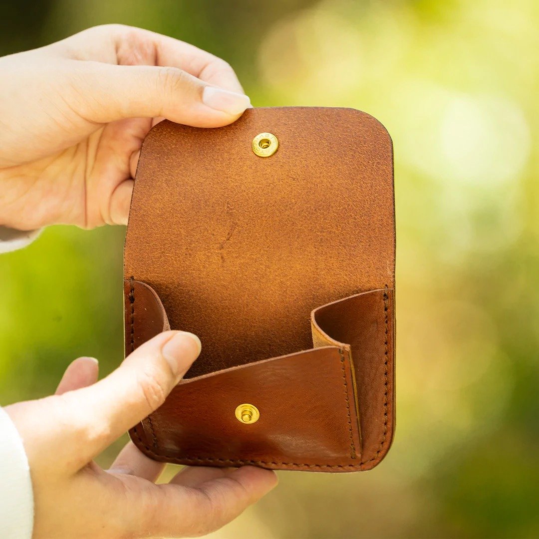 coin case coin purse wallet mini wallet compact leather wallet leather italian leather leather - 皮夹/钱包 - 真皮 咖啡色