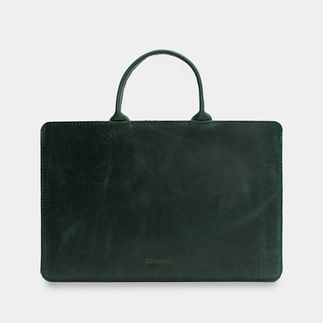 手工绿色皮革笔记本电脑保护套 – 时尚的 MacBook 便携包 - 电脑包 - 真皮 绿色