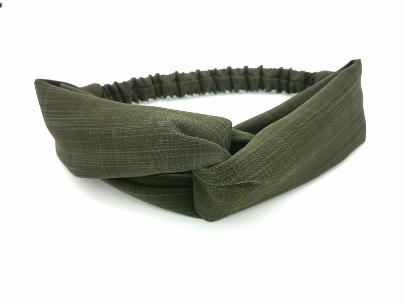 素色橄榄绿~交叉款发带 hairband  *SK* - 发带/发箍 - 棉．麻 绿色