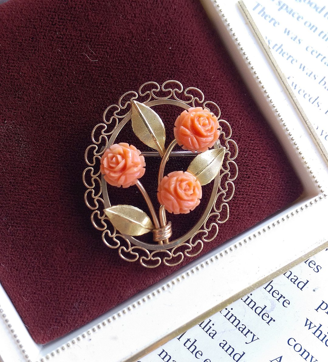 Vintage Jewelry 西洋古董饰品 Krementz 优雅珊瑚玫瑰 胸针 别针 - 徽章/别针 - 其他金属 透明