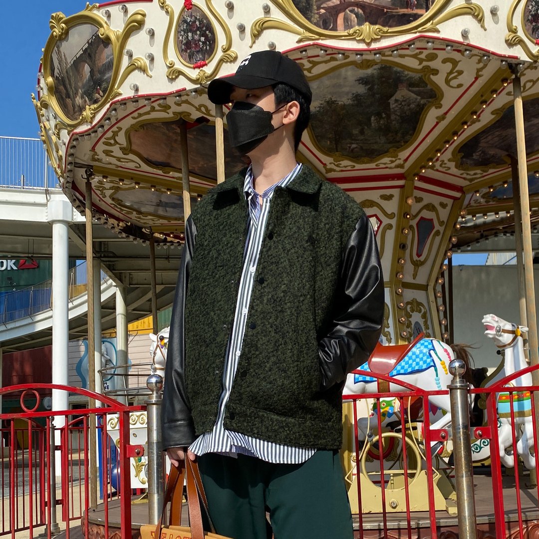 KAIKAI - Faded - 羊毛混纺拼色棒球夹克 - 男装外套 - 羊毛 多色