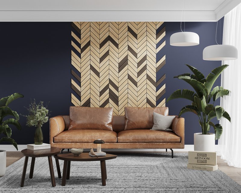 3D 墙板 V 形箭头木板人字墙木墙艺术 - 墙贴/壁贴 - 木头 