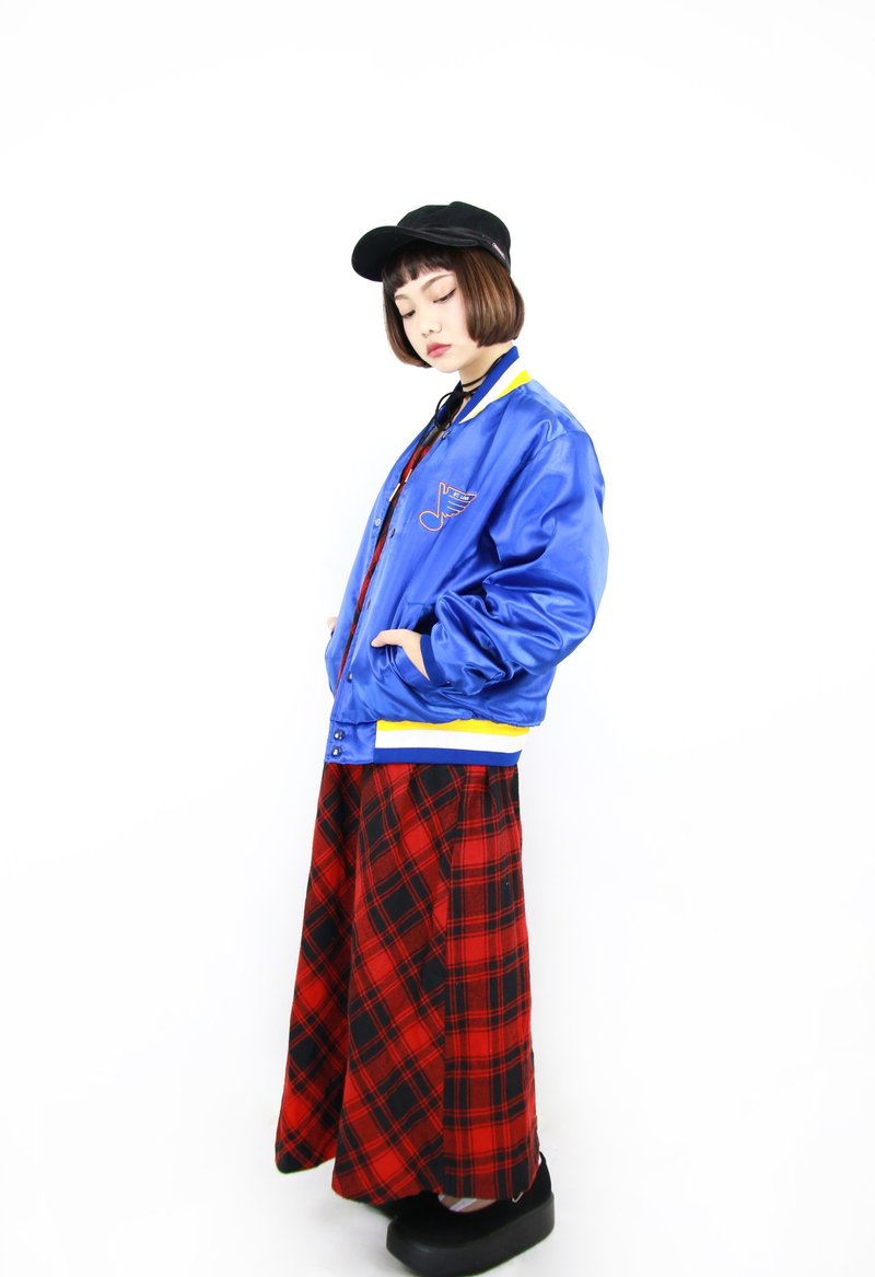 Back to Green:: 卡车棒球外套 天空蓝 黄色线条 vintage jacket （C-06） - 男装外套 - 聚酯纤维 