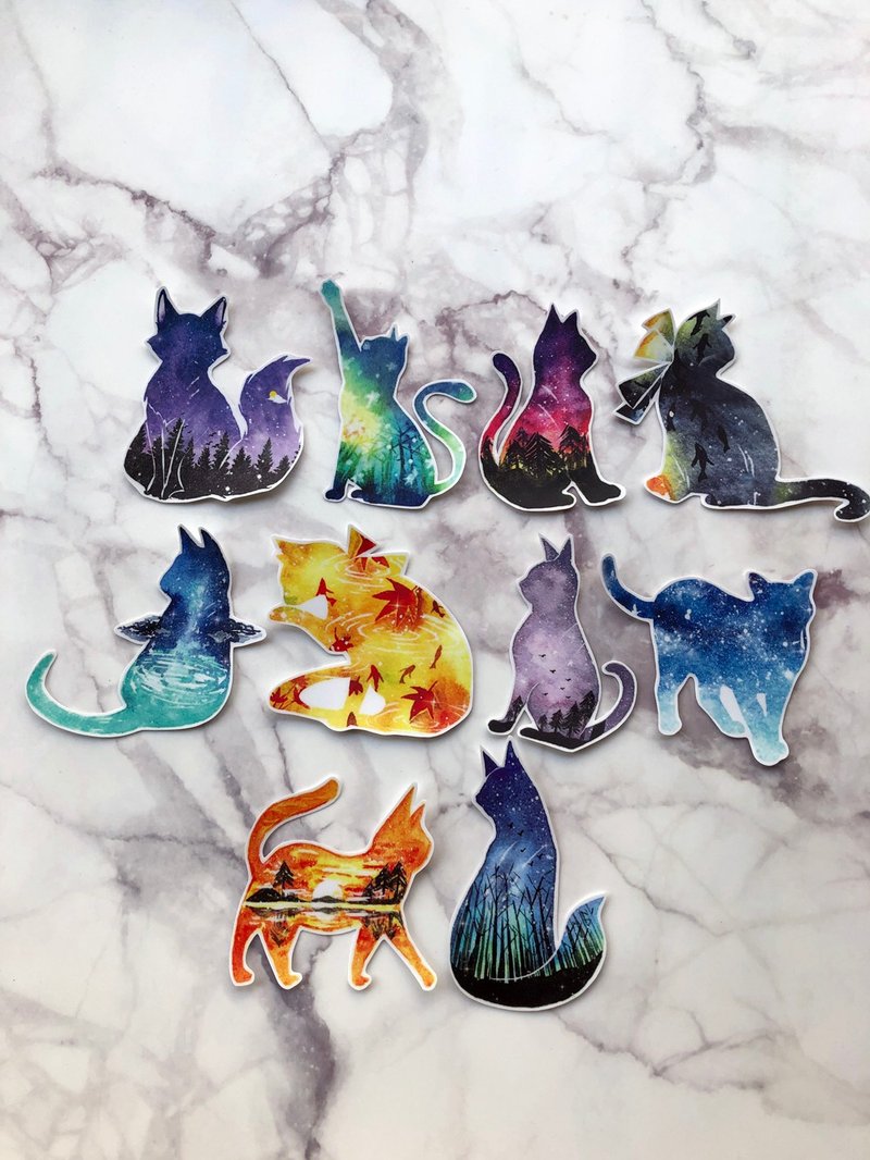 PVC防水贴纸-行李贴-(大)-星空猫款 - 贴纸 - 纸 多色