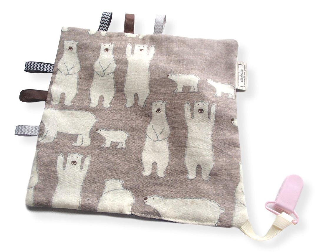 Taggie Blanket, Rattle Toy, Poar Bear on Gray Beige, Super Soft Japanese Cotton, - 玩具/玩偶 - 棉 灰色