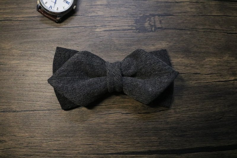 深灰色尖角領結/雙層英倫範蝴蝶結正式商務 - 领结/领巾 - 棉．麻 灰色