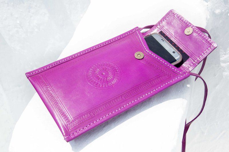 皮革手机包/真皮手机套/皮革手机收纳包/皮革手机套-印度沙漠桃红 - 手机壳/手机套 - 真皮 粉红色