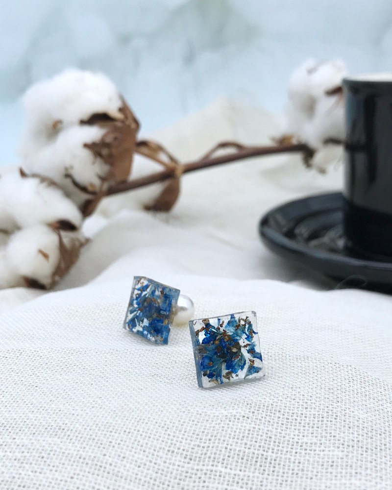 冻结 花 -  蓝箔 - 耳环/耳夹 - 植物．花 蓝色