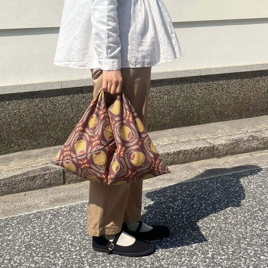 手提袋 吾妻袋 复古 黄花 M - 手提包/手提袋 - 棉 咖啡色