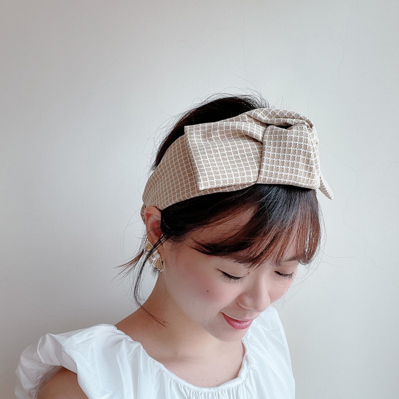 燕麦鲜奶 好烦小姐 日本布 奶茶色 - 发带/发箍 - 聚酯纤维 卡其色