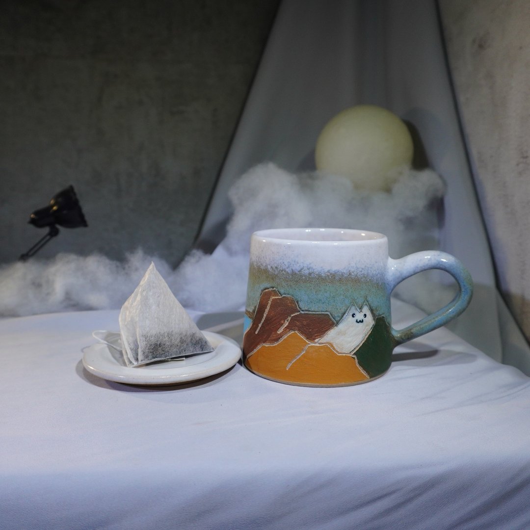 手刻猫咪山脉山形杯-约330ml,茶杯,马克杯,水杯,咖啡杯 - 咖啡杯/马克杯 - 陶 多色