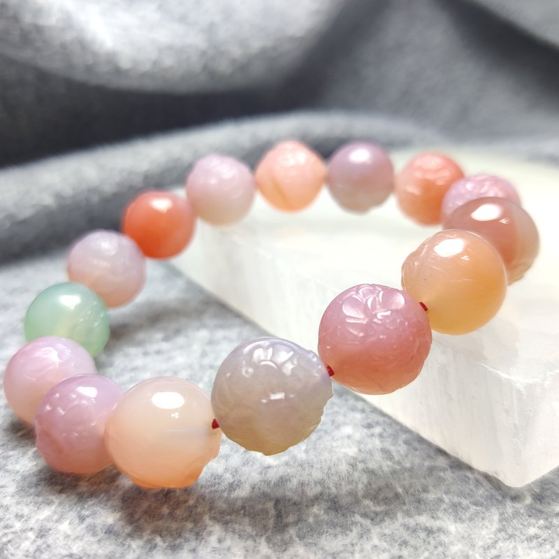 罕有 盐源玛瑙 Agate 中国 13.5mm 手串 手链 天然水晶 水晶手链 - 手链/手环 - 水晶 多色