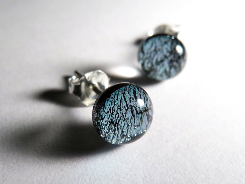 珠宝琉璃纯银耳针 / 霜 - 耳环/耳夹 - 玻璃 银色