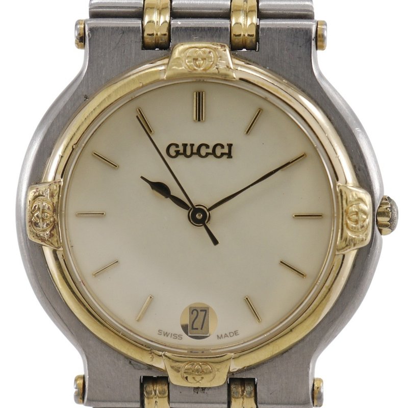 [日本直邮] Gucci Date 手表 9000M SS x 镀金石英模拟显示象牙色表盘男孩 [二手] - 女表 - 不锈钢 银色