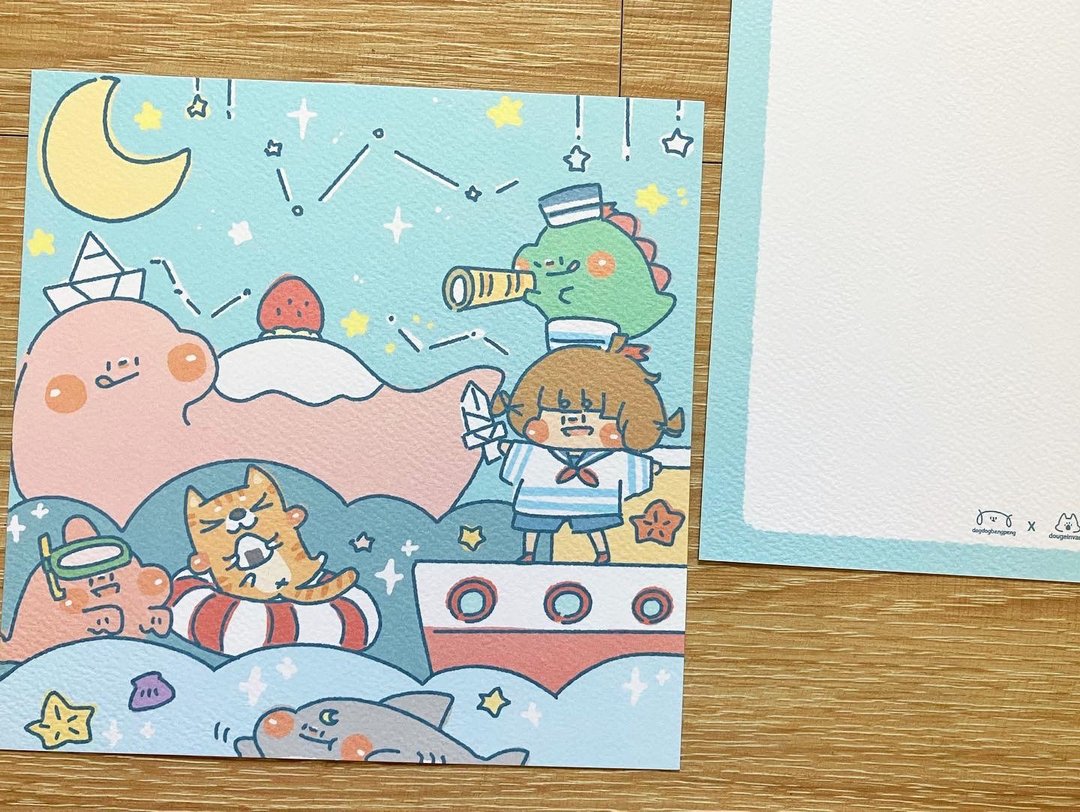 狗狗夹星/原创方形明信片/ 星海 - 卡片/明信片 - 纸 