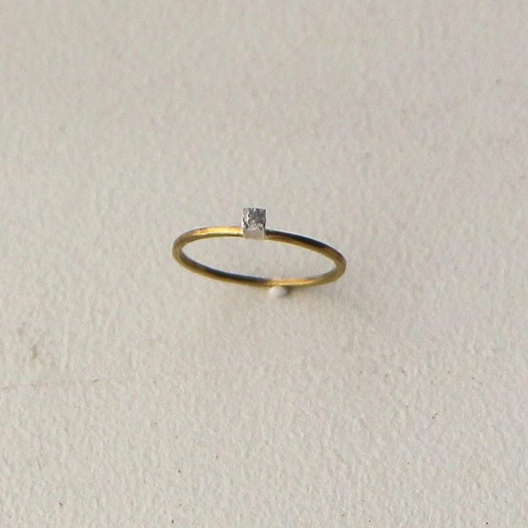 Brass ring silver cube - 戒指 - 其他金属 金色