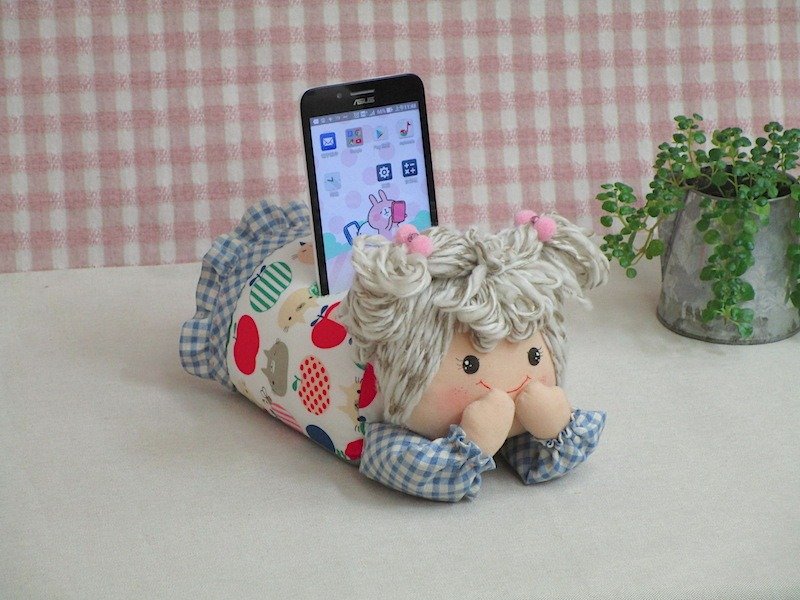 俏娃造型手机座 - 手机座/防尘塞 - 棉．麻 蓝色