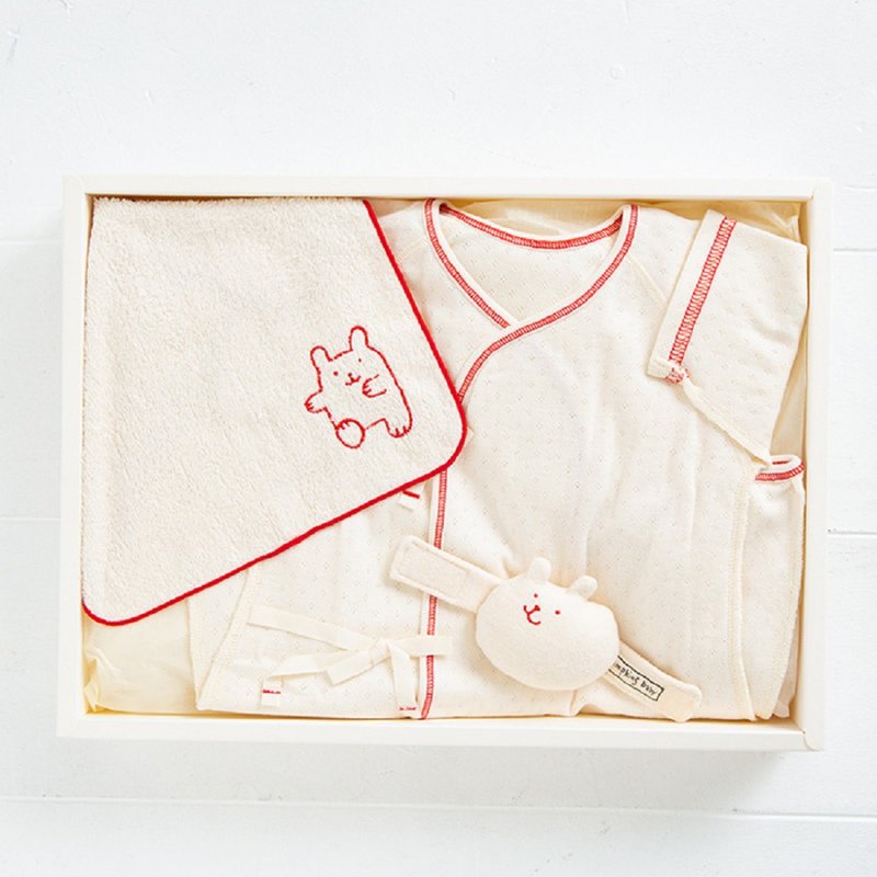 [Pinkoi独家] 礼品组 OTG-3 100% 有机棉组合内衣手腕摇铃迷你毛巾 3 件套日本制造 - 满月礼盒 - 棉．麻 白色