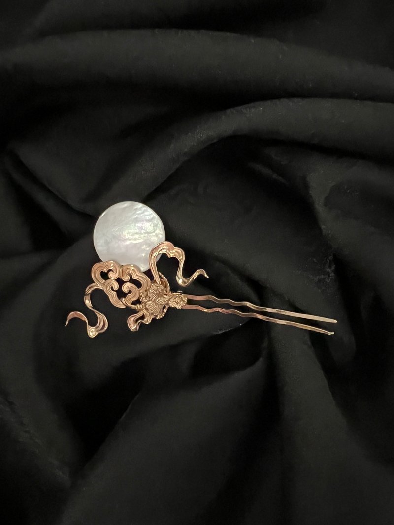 皎皎圆月贝母发钗 - 发饰 - 贝壳 金色