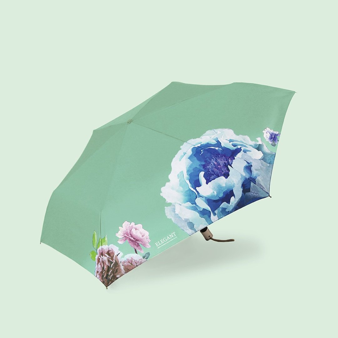 双龙ELEGANT驱黑净白自动伞_水彩花卉防晒晴雨伞(嫩绿) - 雨伞/雨衣 - 防水材质 绿色