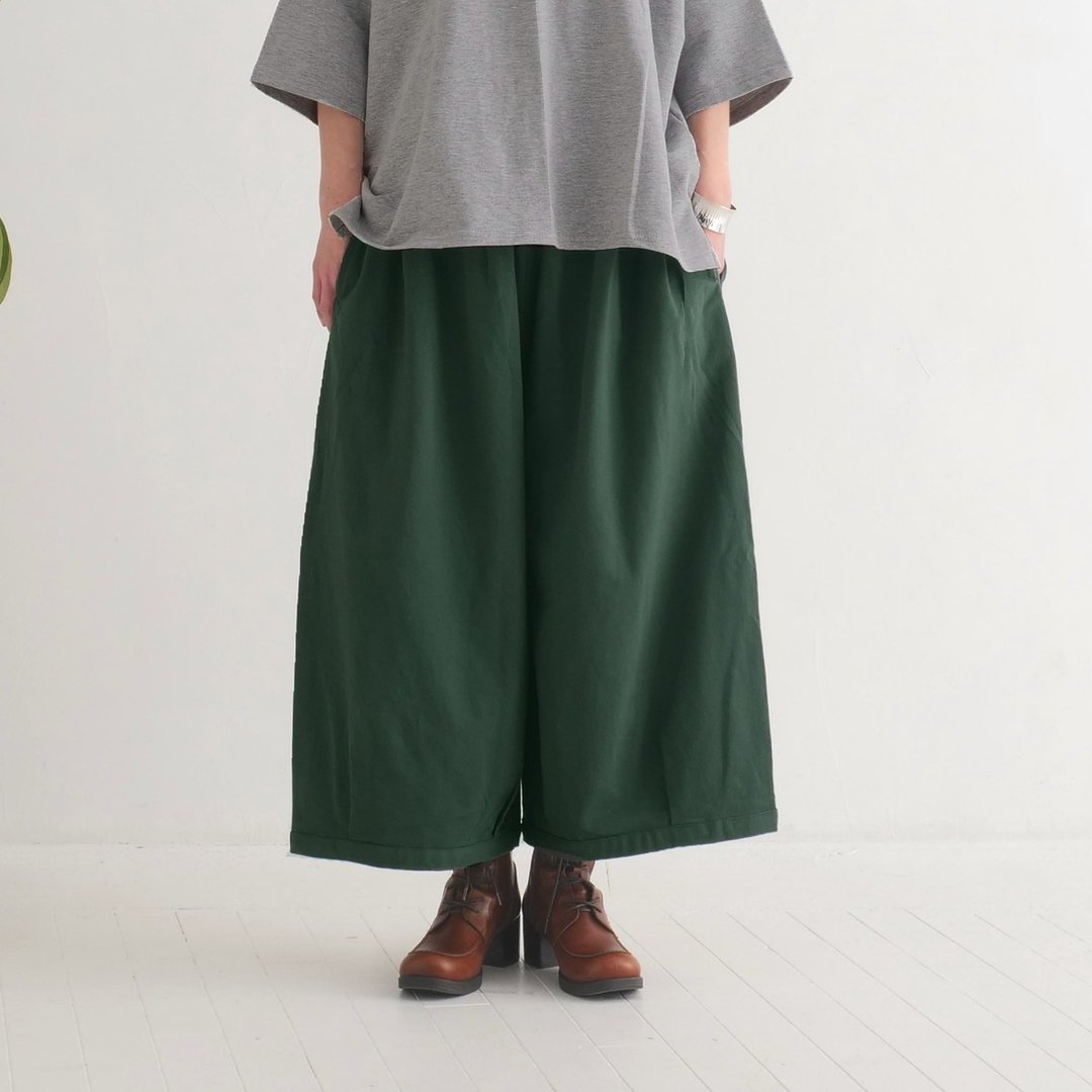 圆润廓形・百搭各种造型・大人感自然素色・灯笼宽裤・绿色・d-pn506A - 女装长裤 - 棉 绿色