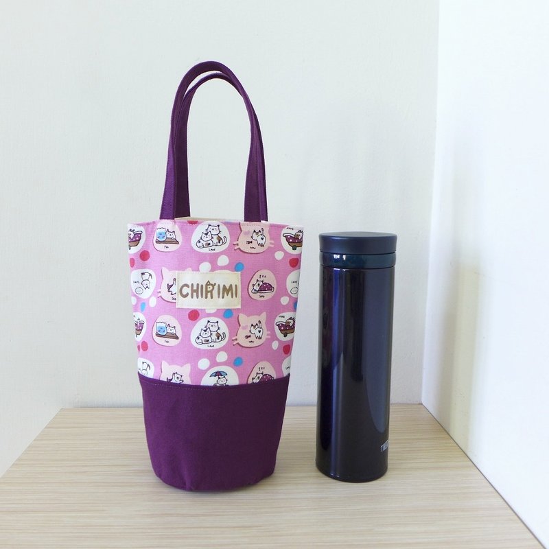 万用饮料袋-优闲小猫 - 随行杯提袋/水壶袋 - 棉．麻 