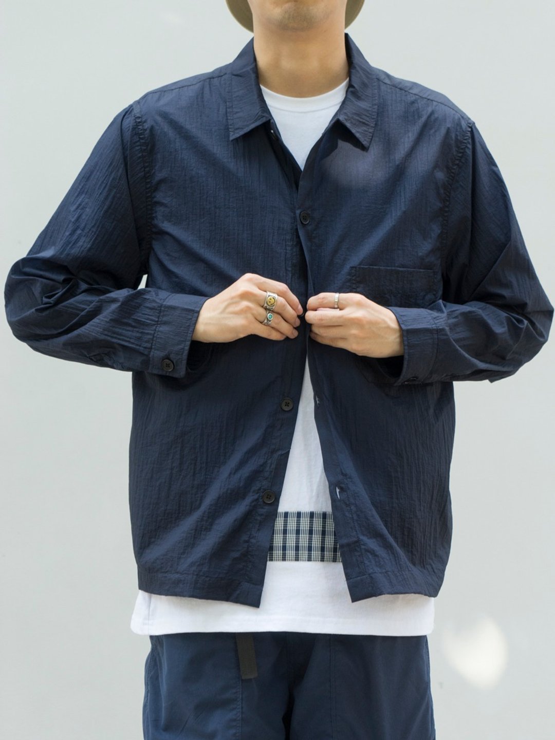SHIRTS 夏季輕薄防曬衣 皮膚衣 日系休闲超薄紋理質感衬衫 - 男装衬衫 - 聚酯纤维 蓝色