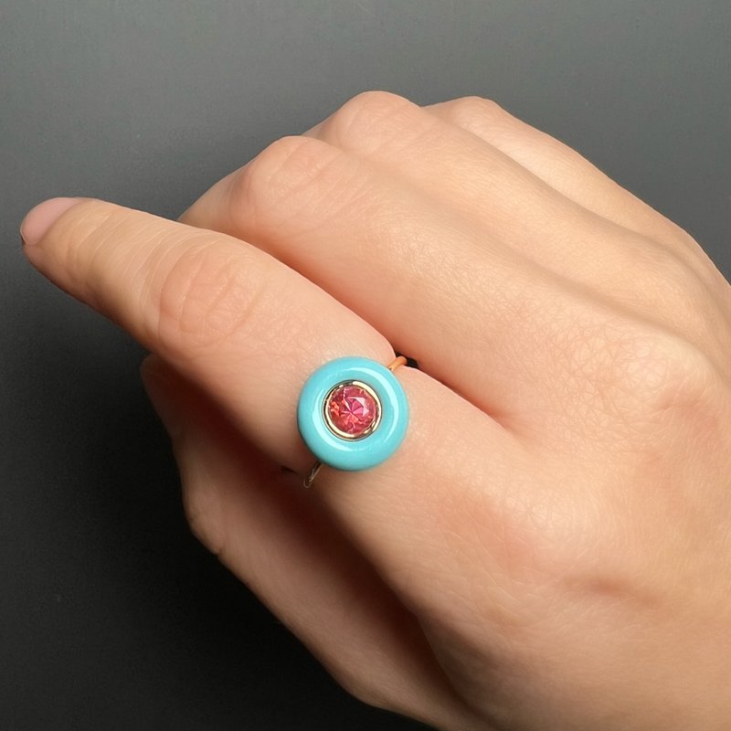 The Cyclone  - 天然粉红碧玺/绿松石18k玫瑰金戒指 - 戒指 - 贵金属 