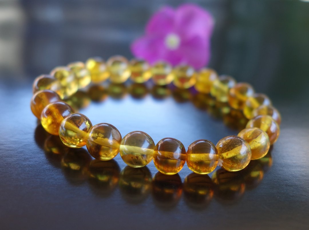 Baltic Amber 天然琥珀 波罗的海 金珀 8mm 手链 非二代琥珀 - 手链/手环 - 半宝石 黄色