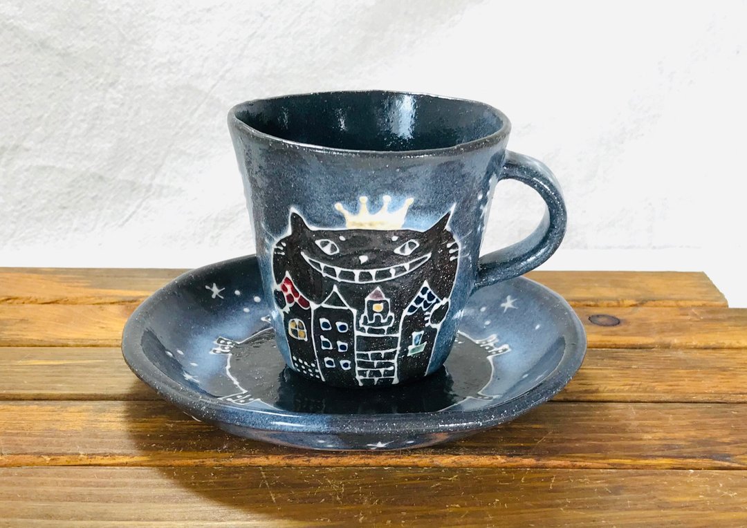 猫王咖啡杯　S size - 咖啡杯/马克杯 - 陶 蓝色