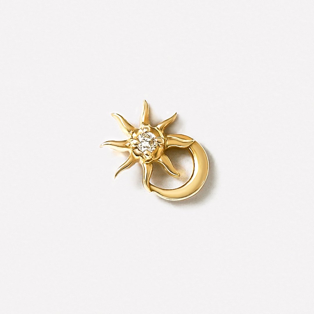 【Solo Earring】 18K/10K 日月单边耳环 (黄金) - 耳环/耳夹 - 贵金属 