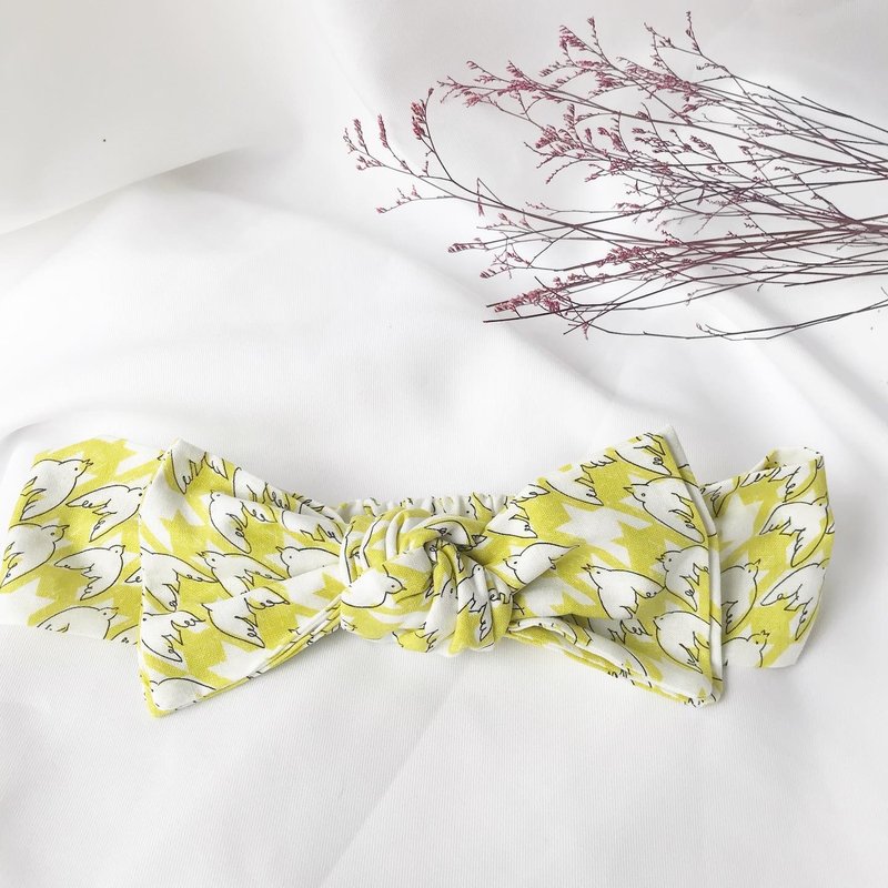 双层蝴蝶结发带 - 白鸽千鸟 - 发带/发箍 - 棉．麻 