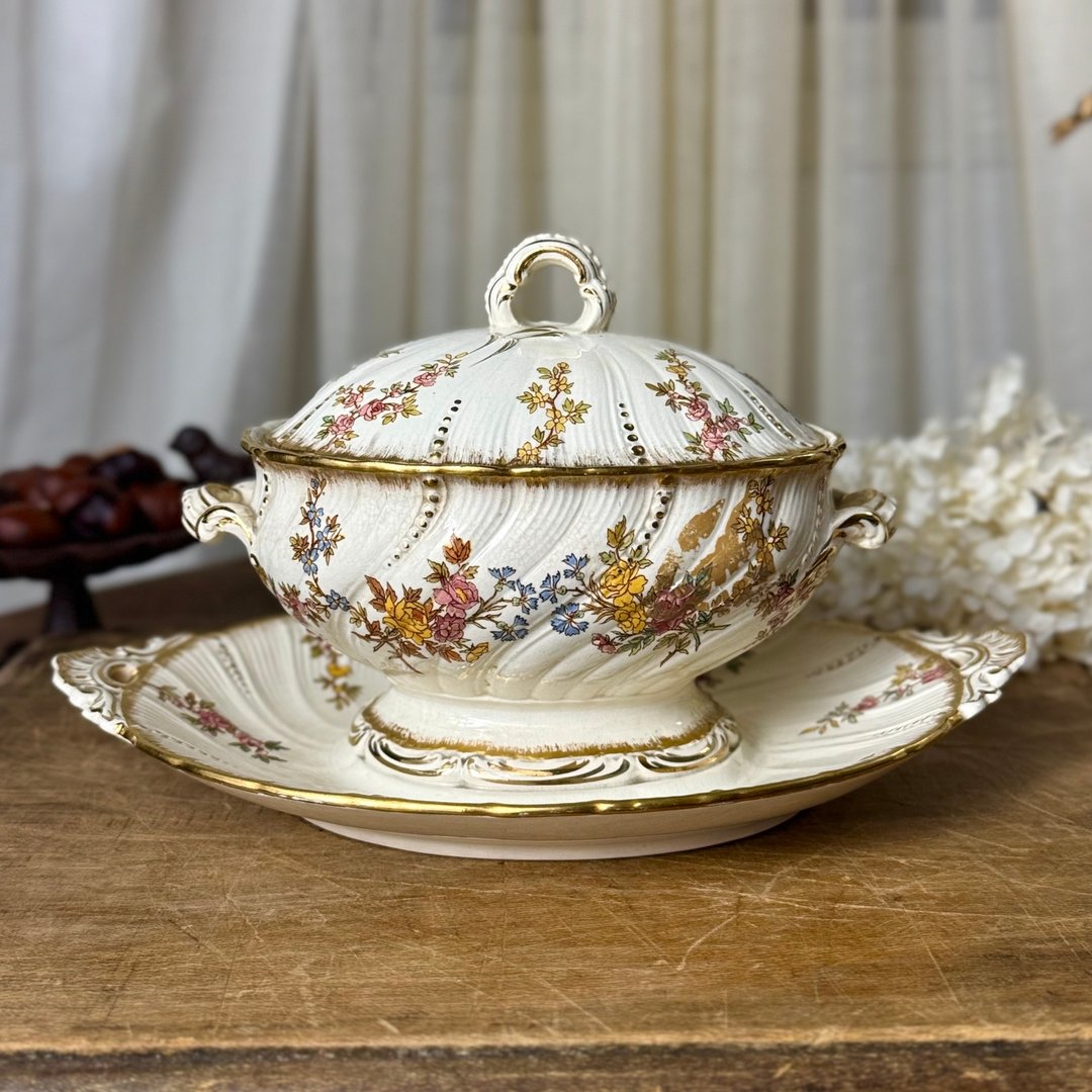 50680-绝美法国古董Sarreguemines LOUIS XV路易15系列汤/酱料盅 - 盘子/餐盘/盘架 - 瓷 
