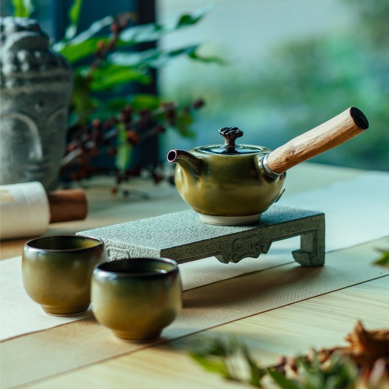 知己侧把茶组 木握温润 窑变成趣 1壶2杯 茶具组 茶器 - 茶具/茶杯 - 陶 
