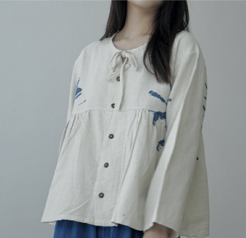 【棉麻手工蓝染】长款单排扣上衣 - 女装上衣 - 棉．麻 蓝色