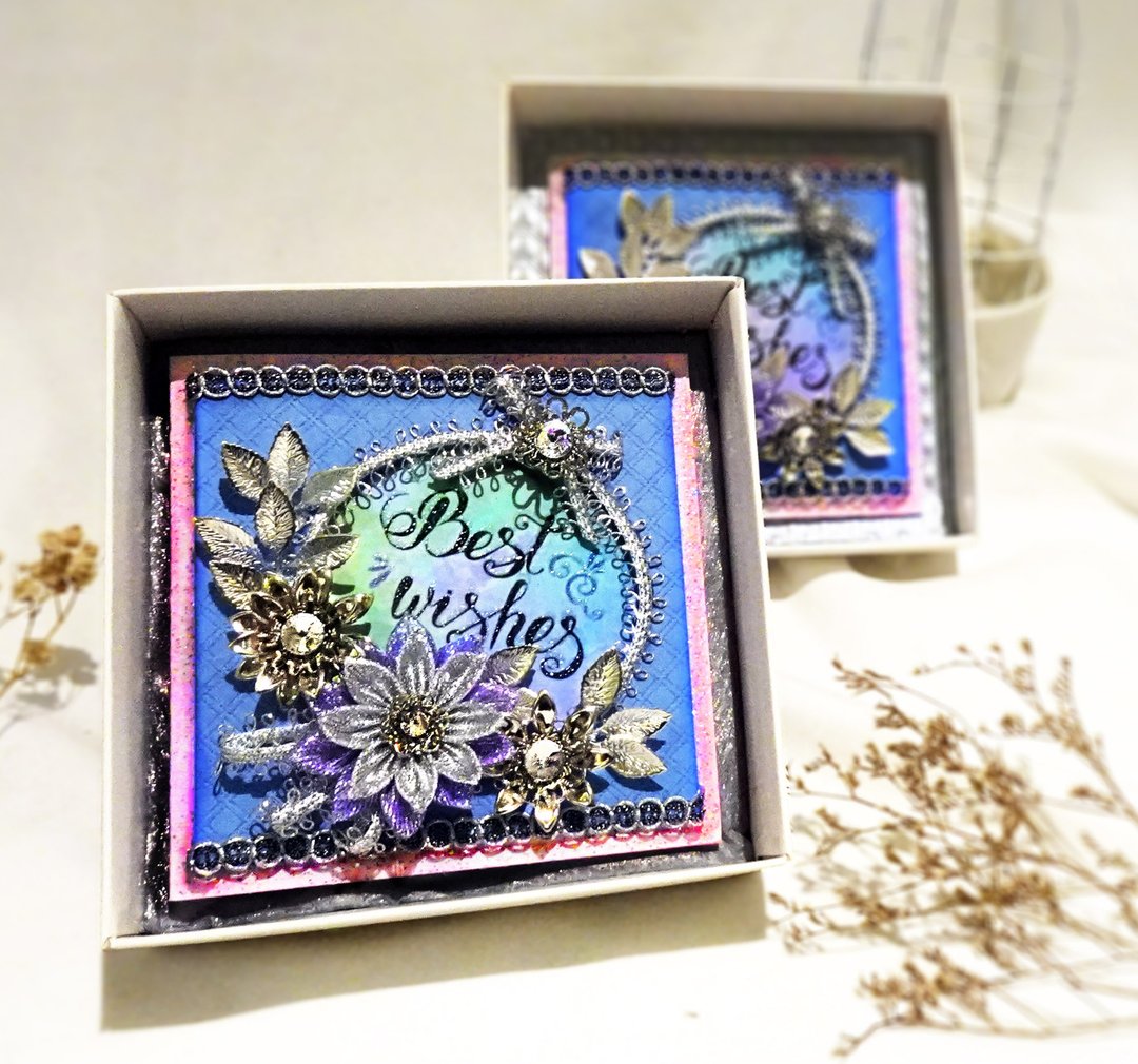 Best Wishes 手工卡片 缎带永生花 (情人节、祝福卡、毕业礼物) - 卡片/明信片 - 植物．花 银色
