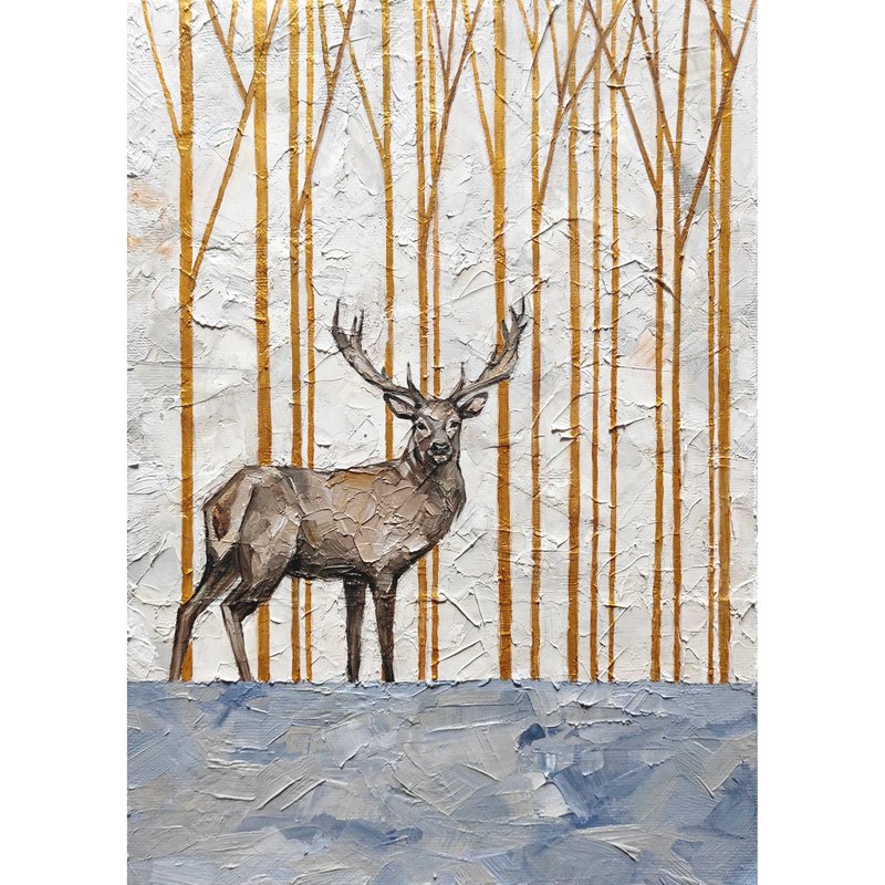 鹿画 / 鹿 / 画 / 绘画 / 油画 / 原画 / 手工画 / 金树 / 树 画 - 海报/装饰画/版画 - 其他材质 灰色