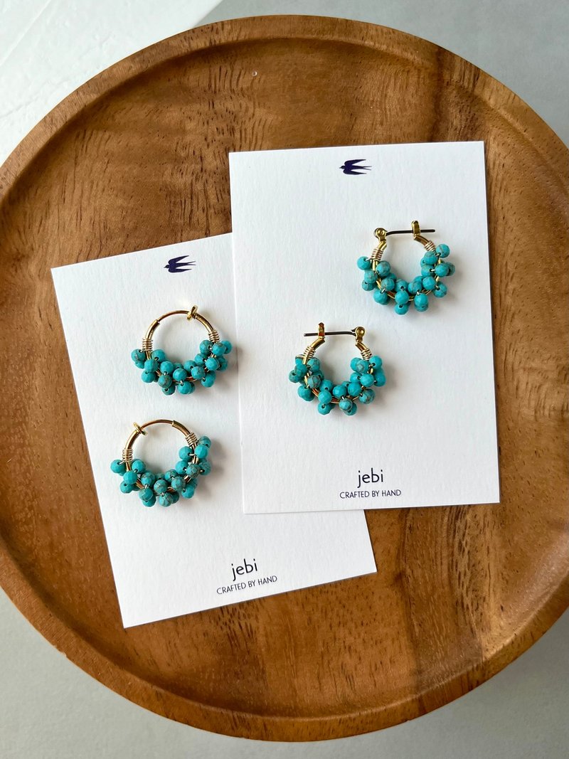 十二月 小圆珠耳圈 耳环 绿松石 诞生石 - 耳环/耳夹 - 半宝石 蓝色