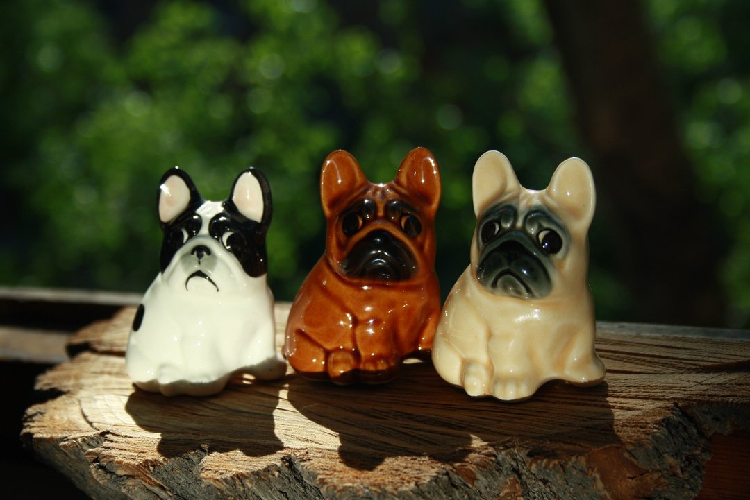 French Bulldog dog figurine ceramics handmade, statuette porcelain - 摆饰 - 陶 
