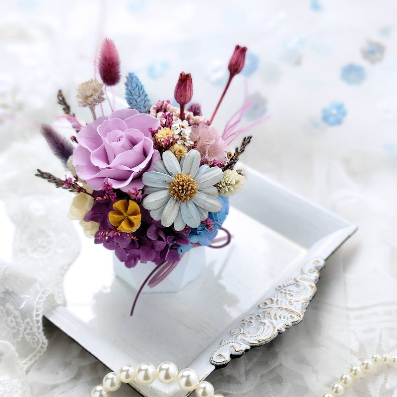 不凋永生玫瑰扩香小盆花-蓝紫色系 生日礼物 圣诞礼物 - 干燥花/捧花 - 植物．花 紫色