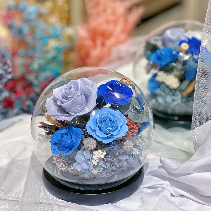 FengFlower 【蓝色系不凋玫瑰玻璃罩】干燥花/不凋花/送礼 - 干燥花/捧花 - 植物．花 蓝色