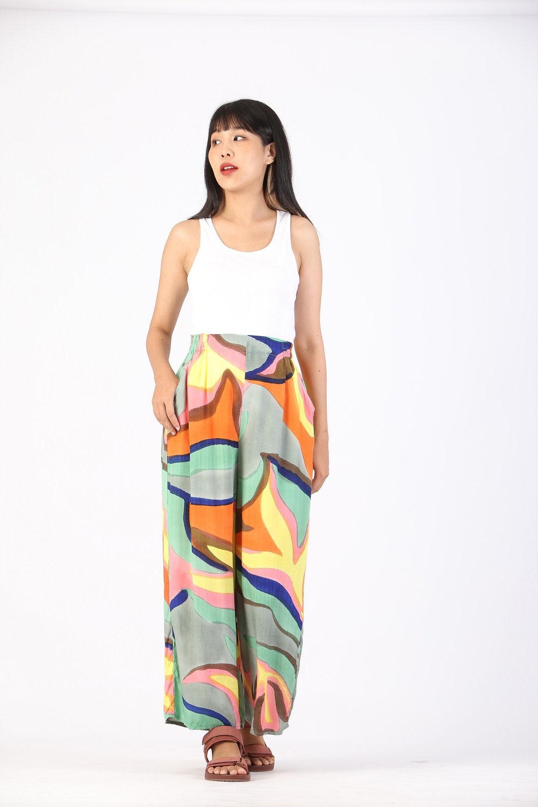 Long Pant Cotton Rayon Hand Paint Free Size For Summer Beach - 女装长裤 - 聚酯纤维 多色
