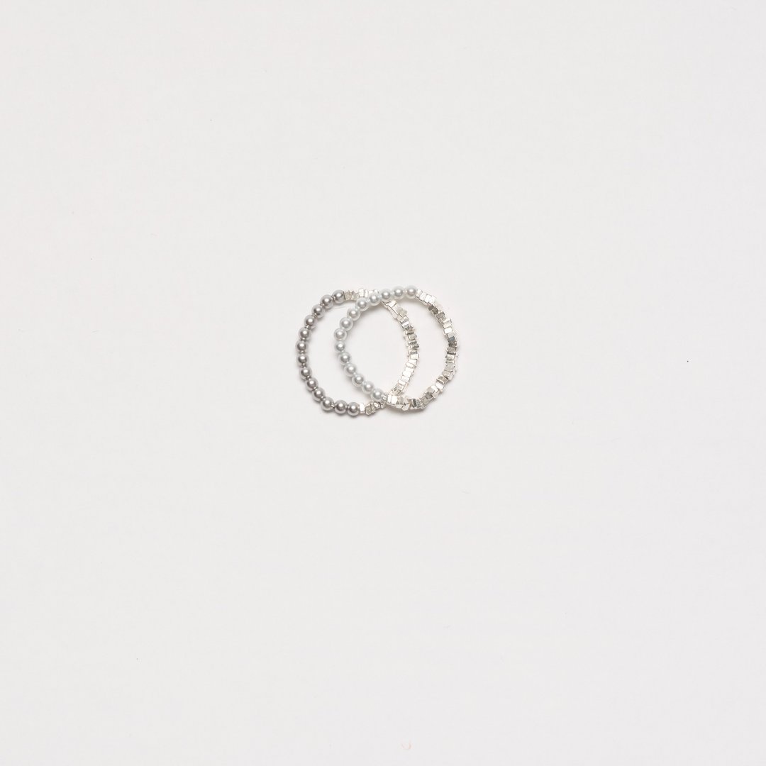 Trace of light-Ring Set 二入一组手工 s925 碎银拼珍珠双色戒指 - 戒指 - 纯银 银色